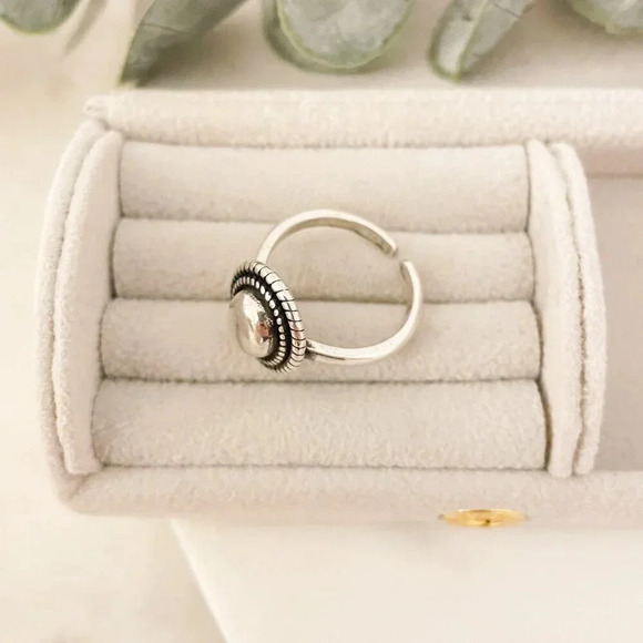 925 Sterling Silver Oval Ring Vintage Ring Geometric Round Circle Ring - Picture 5 of 9